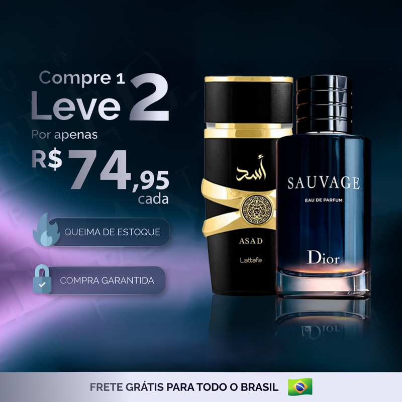 Kit 2 Perfumes Importados - Árabe Lattafa ASAD + Sauvage (100ml) - [NOVEMBRO BLACK]